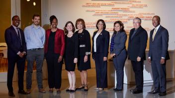 (L-R) Wilsaan M. Joiner, James A. Letts, Fawn A. Cothran, Rose Kagawa, Mary Lou de Leon Siantz, Cecilia Aguiar-Curry, Raquel Aldana, Raymond L. Rodriguez, Gary S. May