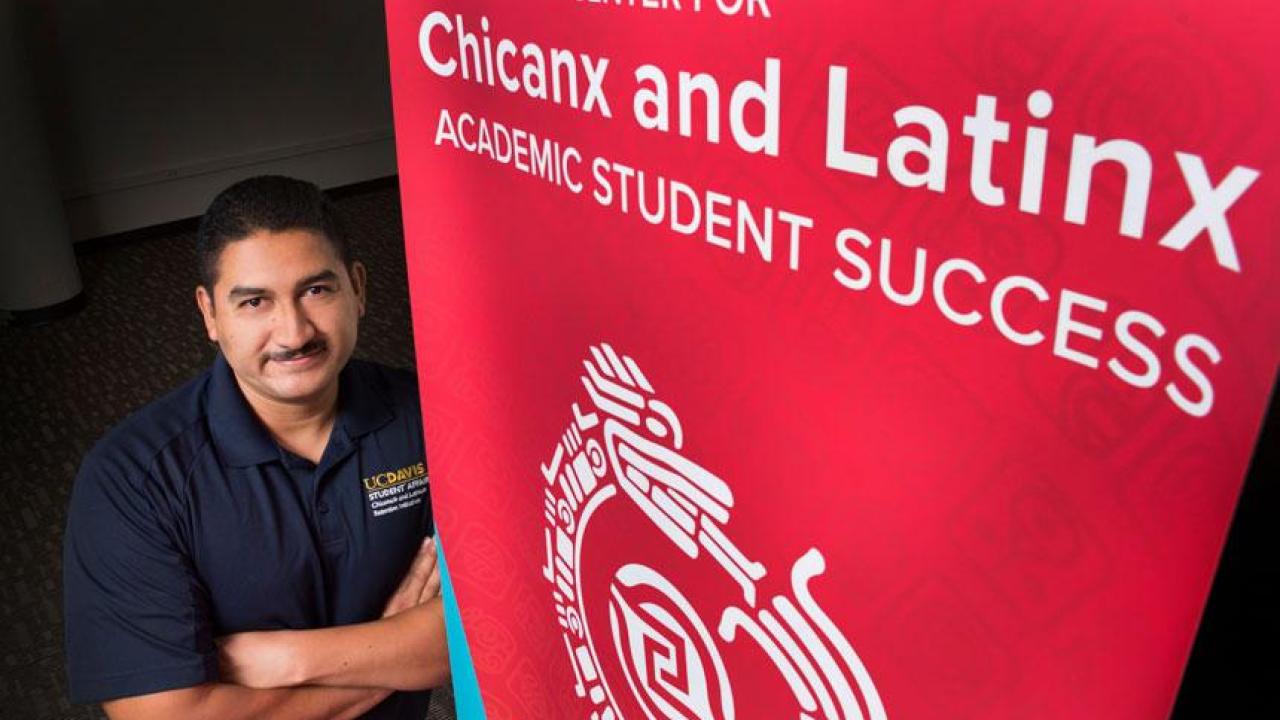 Cirilo Cortez, director of the Chicanx and Latinx Retention Initiative and the student center that acts as its hub, prepares to celebrate the opening of a new facility for the center. (Karin Higgins/UC Davis) Cirilo Cortez, director of the Chicanx and Latinx Retention Initiative and the student center that acts as its hub, prepares to celebrate the opening of a new facility for the center. (Karin Higgins/UC Davis)