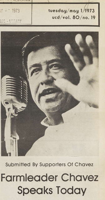 Picture of Cesar Chavez speaking at UC Davis in 1973