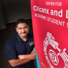 Cirilo Cortez, director of the Chicanx and Latinx Retention Initiative and the student center that acts as its hub, prepares to celebrate the opening of a new facility for the center. (Karin Higgins/UC Davis)