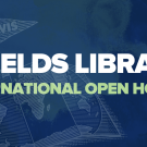 Graphic reading “Shields Library International Open House” with a UC Davis pennant and a globe illustration in the background.