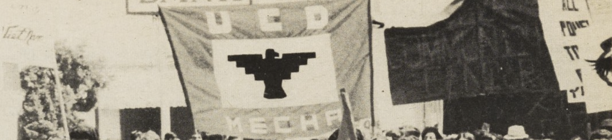 Members of UC Davis MECHA participate in the August 29, 1970 Chicano Moratorium in Los Angeles protesting the Vietnam War. From article, "Police Riot Thwarts Moratorium," Third World News, October 5, 1970.